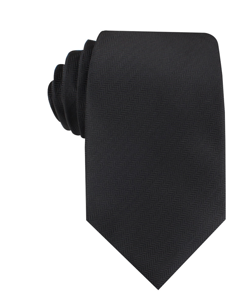 Onyx Black Herringbone Necktie