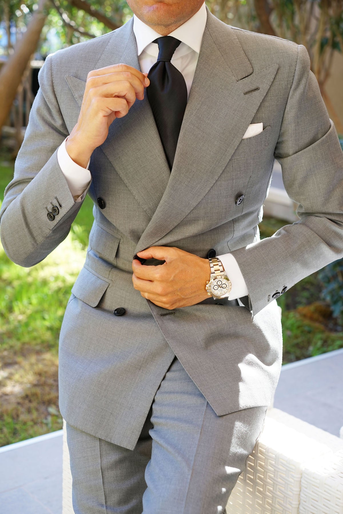 Onyx Black Herringbone Necktie | Business Formal Tuxedo Ties for Men | OTAA