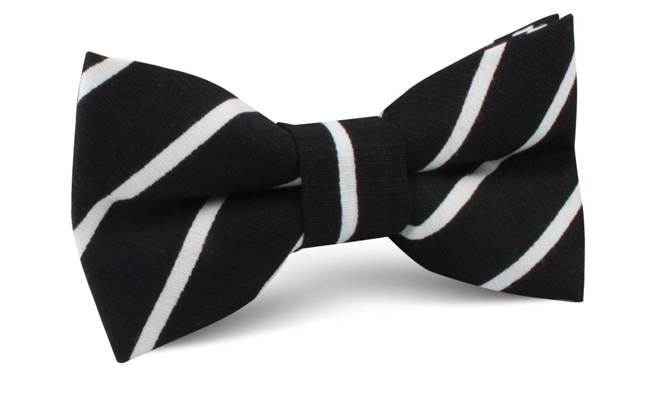 Onyx Black Pencil Striped Linen Bow Tie