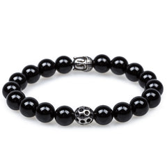 Onyx Marble Stones with Silver Buddha Mens Bracelet