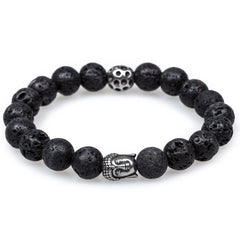 Onyx Matte Stones with Silver Buddha Bracelet