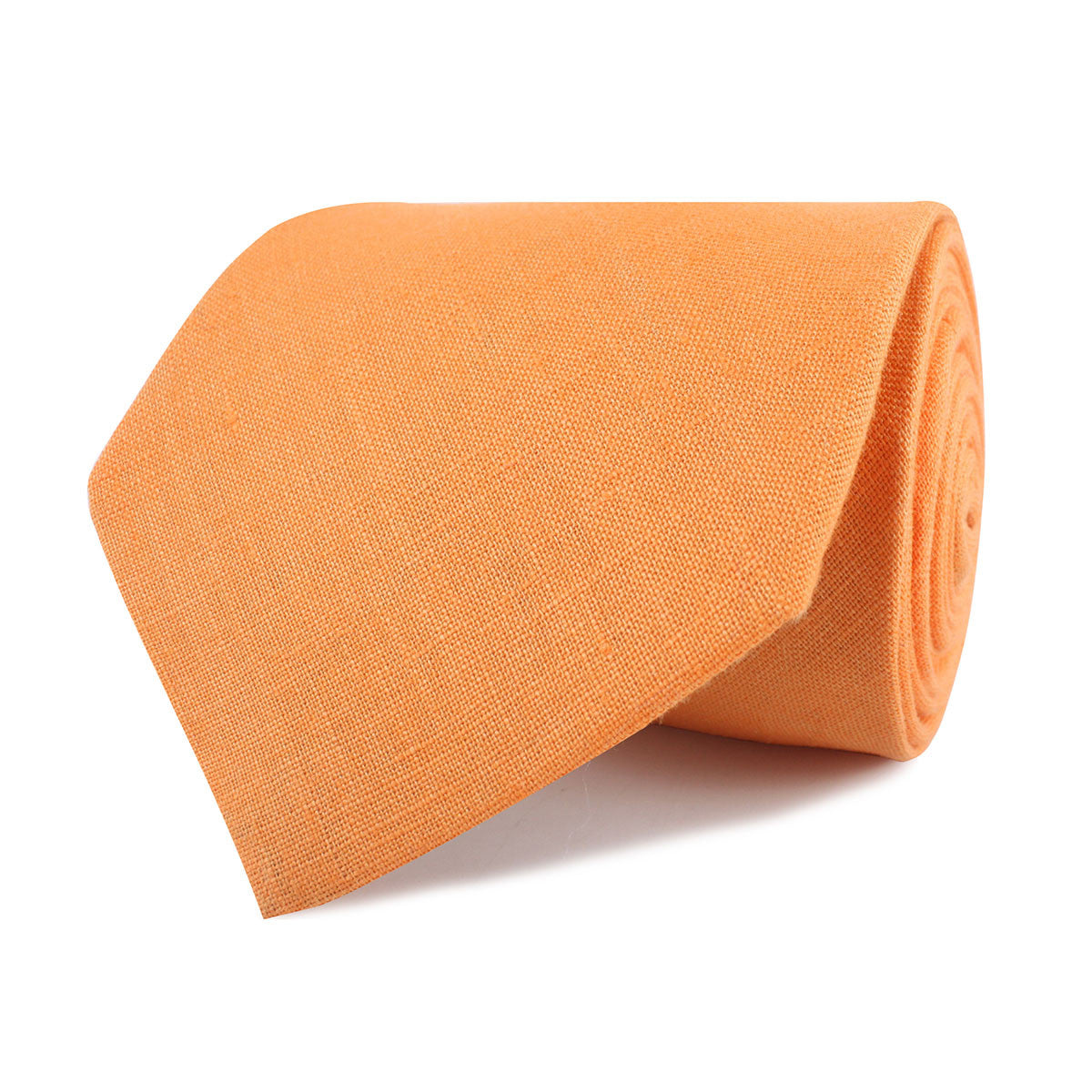 Orange Amber Slub Linen Necktie Front Roll