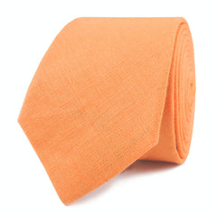 Orange Amber Slub Linen Skinny Tie Front Roll