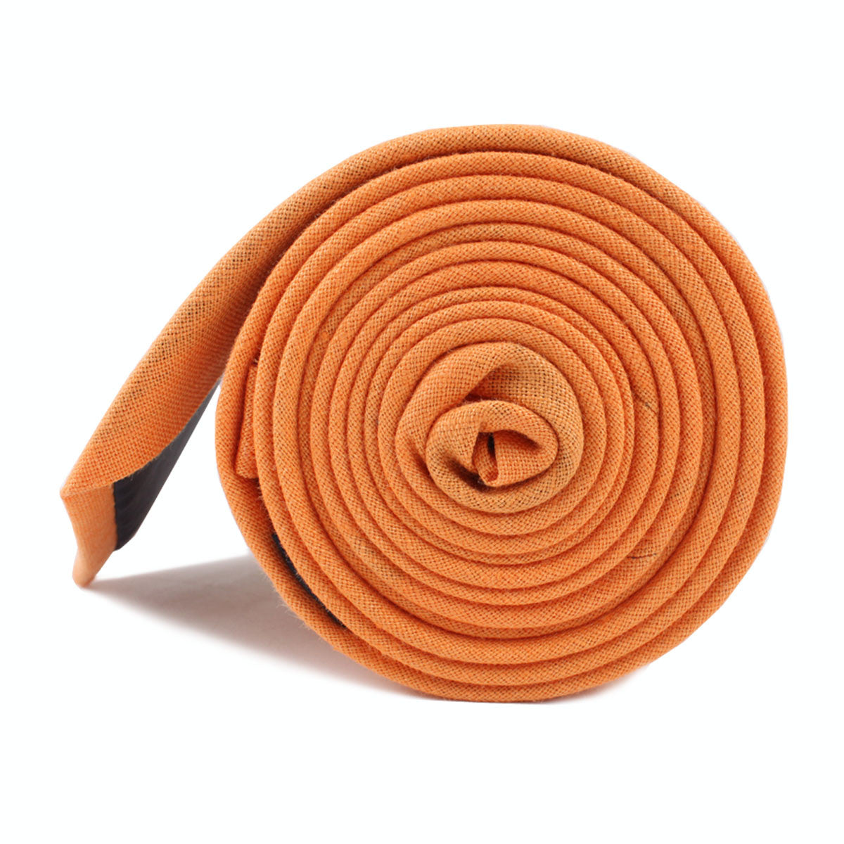 Orange Amber Slub Linen Skinny Tie Side Roll