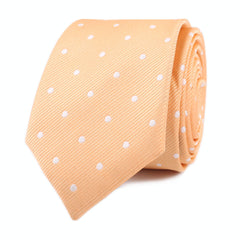 Orange with White Polka Dots Skinny Tie Front Roll