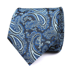 Paisley Black and Blue Tie Front View