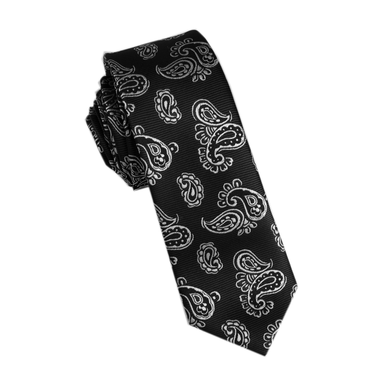 Paisley Coal Black Skinny Tie