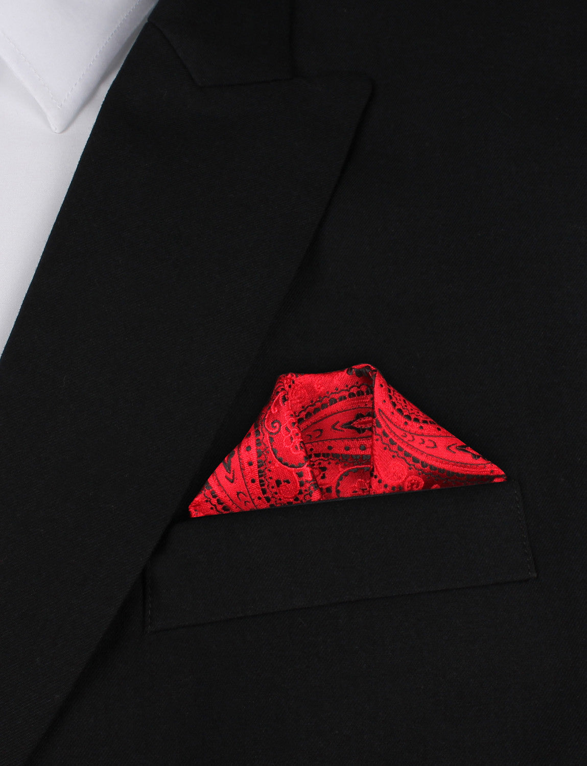 Paisley Red Maroon with Black - Winged Puff Pocket Square Fold