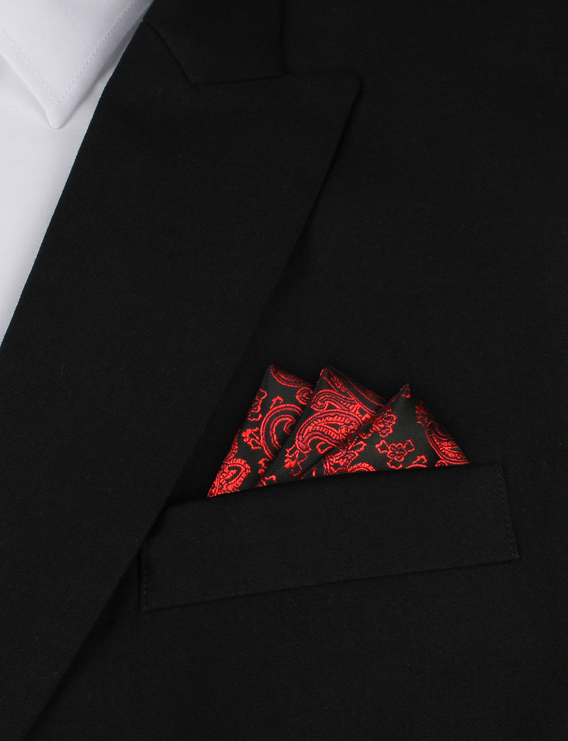 Paisley Red and Black Oxygen Three Point Pocket Square Fold