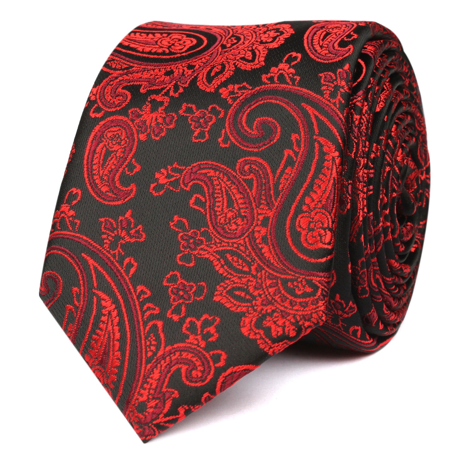 Paisley Red and Black Skinny Tie OTAA roll