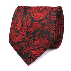 Paisley Red and Black Tie Front View