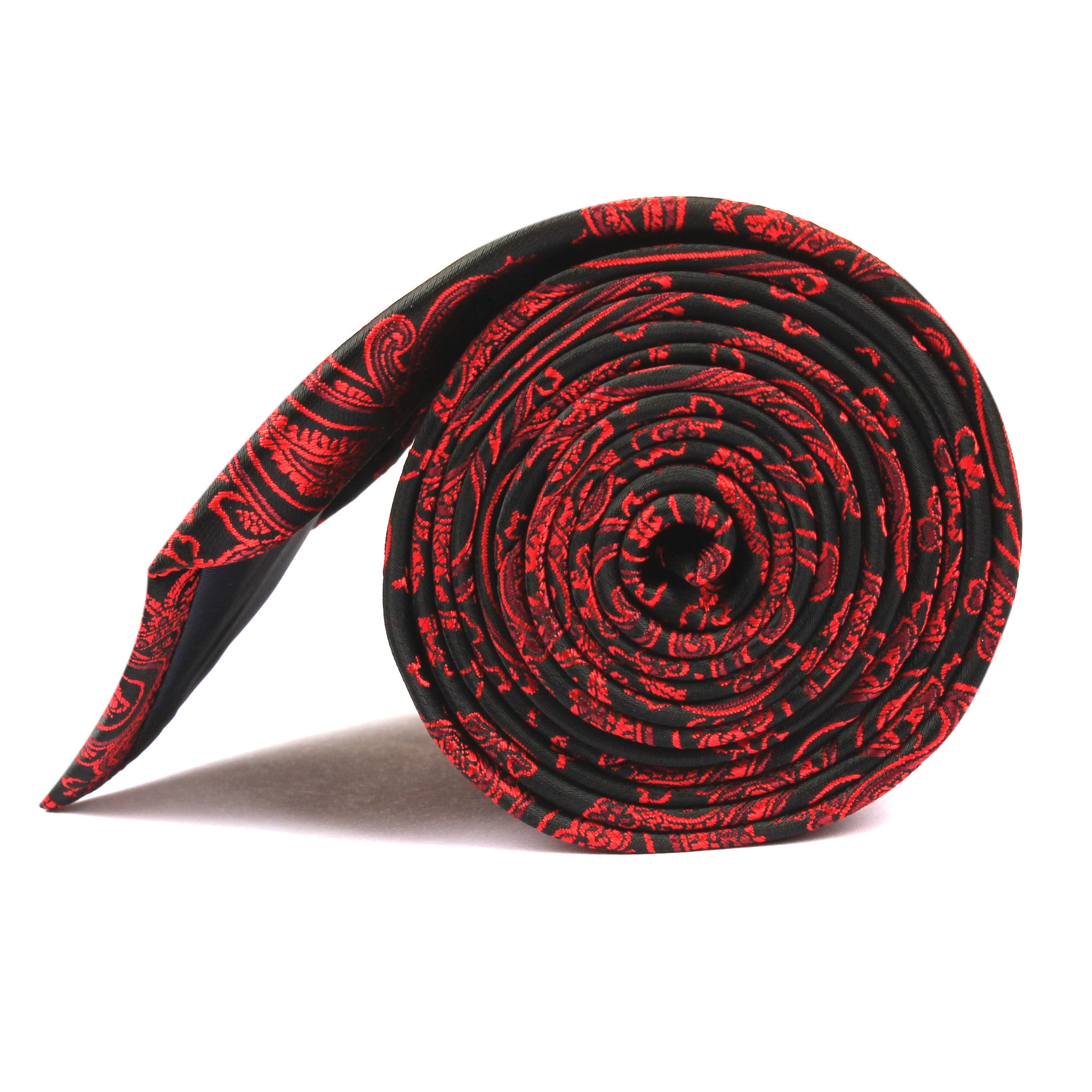 Paisley Red and Black Tie Side View
