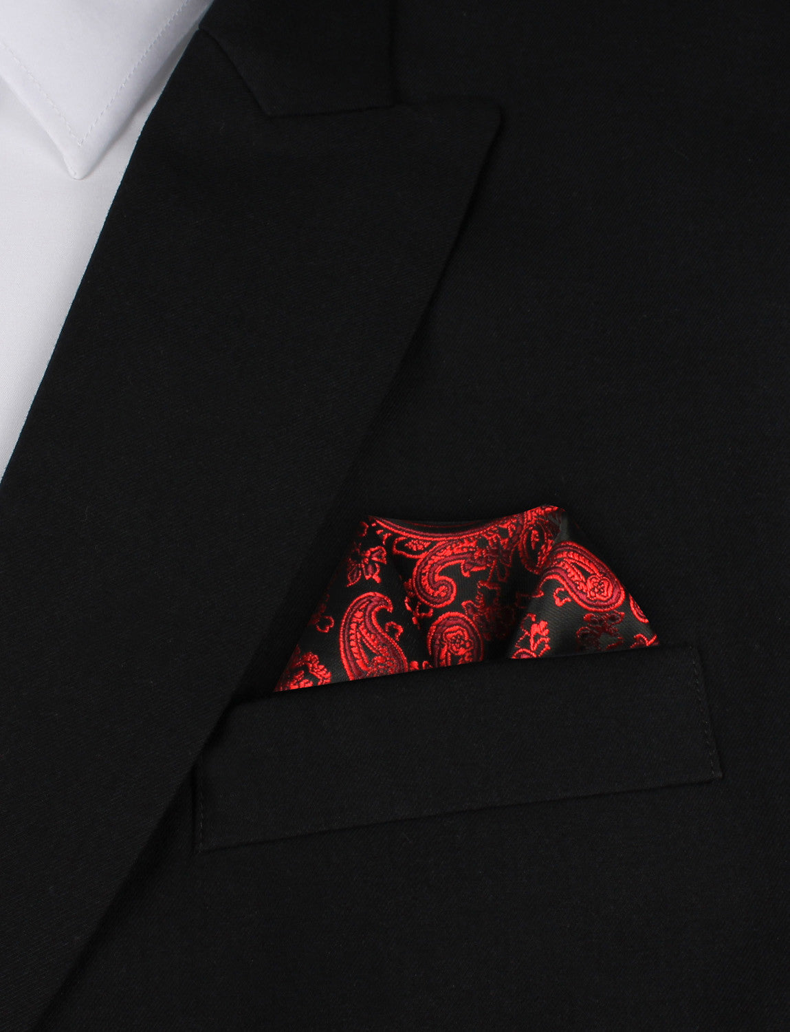 Paisley Red and Black Winged Puff Pocket Square Fold