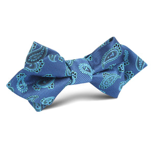 Paisley Sea Blue Diamond Bow Tie