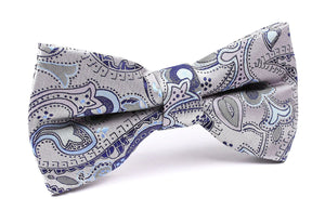 Paisley Silver Bow Tie with Light Blue