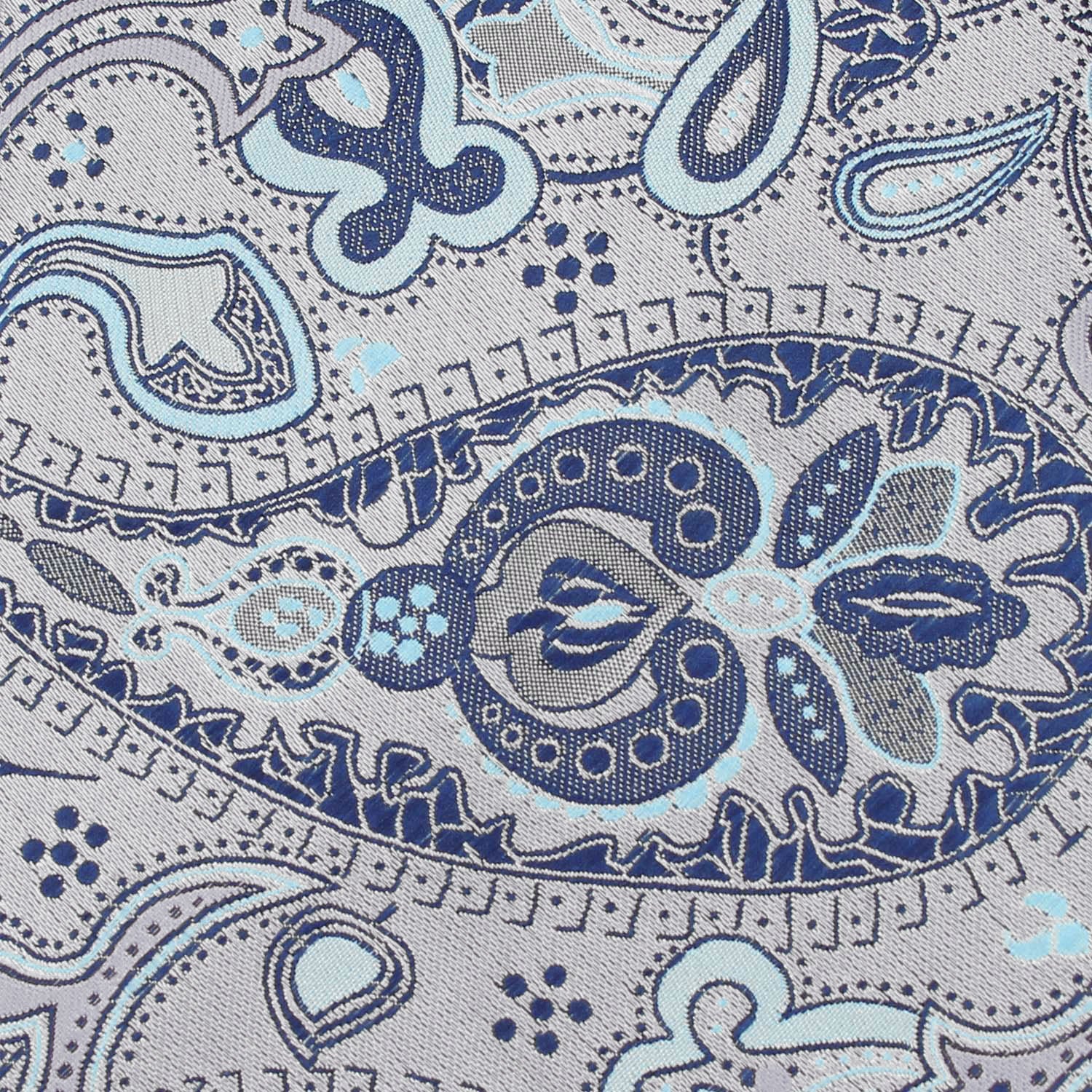Paisley Silver Pocket Square with Light Blue
