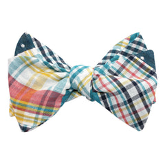Palid Blue Gingham Cotton Polka Dot Self Tie Bow Tie 1