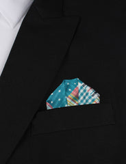 Palid Blue Gingham Cotton Polka Dot Winged Puff Pocket Square Fold