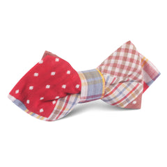 Palid Red Gingham Cotton Polka Dot Diamond Bow Tie