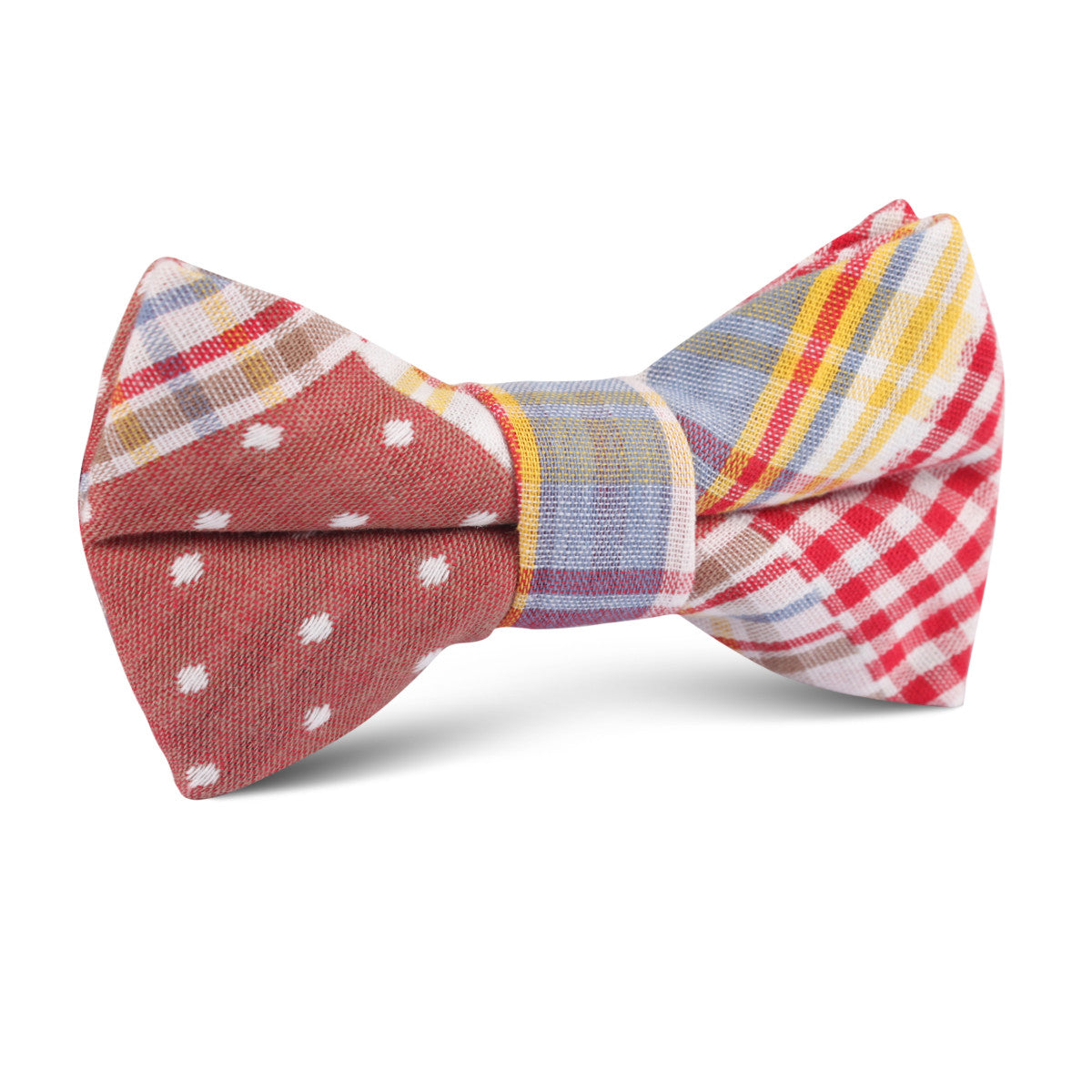 Palid Red Gingham Cotton Polka Dot Kids Bow Tie
