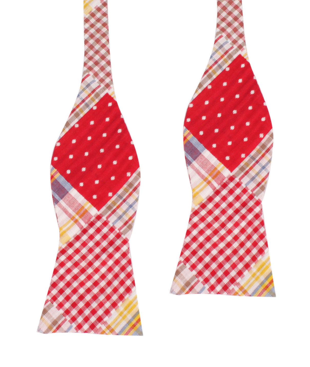 Palid Red Gingham Cotton Polka Dot Self Tie Bow Tie