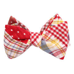 Palid Red Gingham Cotton Polka Dot Self Tie Bow Tie 1