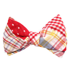 Palid Red Gingham Cotton Polka Dot Self Tie Bow Tie 3