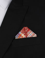 Palid Red Gingham Cotton Polka Dot Winged Puff Pocket Square Fold