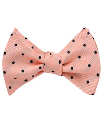 Peach on Black Polka Dots Self Tie Bow Tie