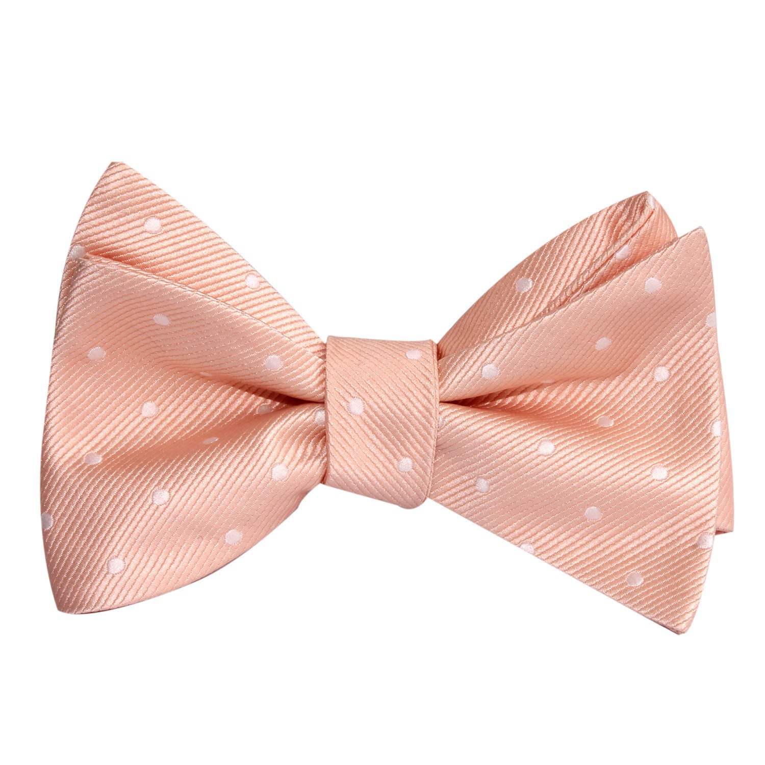 Peach with White Polka Dots Self Tie Bow Tie 1