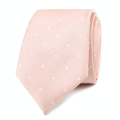 Peach with White Polka Dots Skinny Tie Front Roll