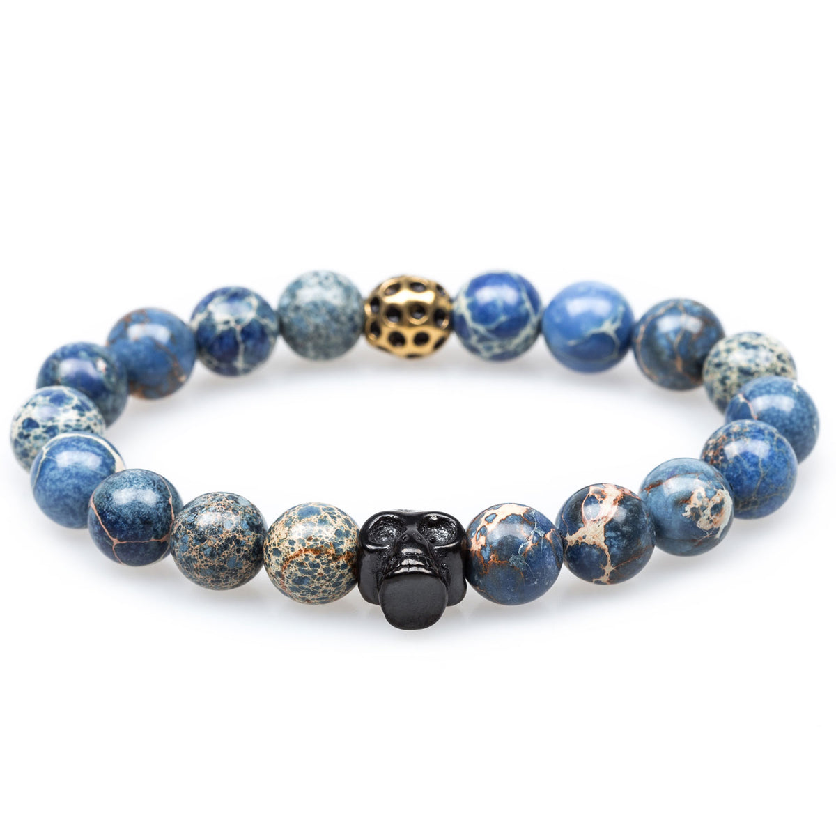 Peyto Shattuckite Black Skull Bracelet | Blue Gemstone Bead Bracelets ...