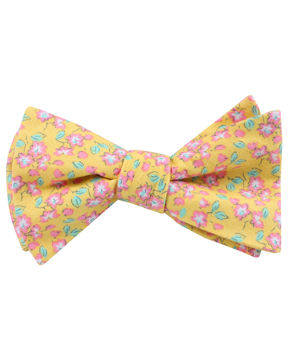 Phi Phi Yellow Floral Self Bow Tie Folded Up