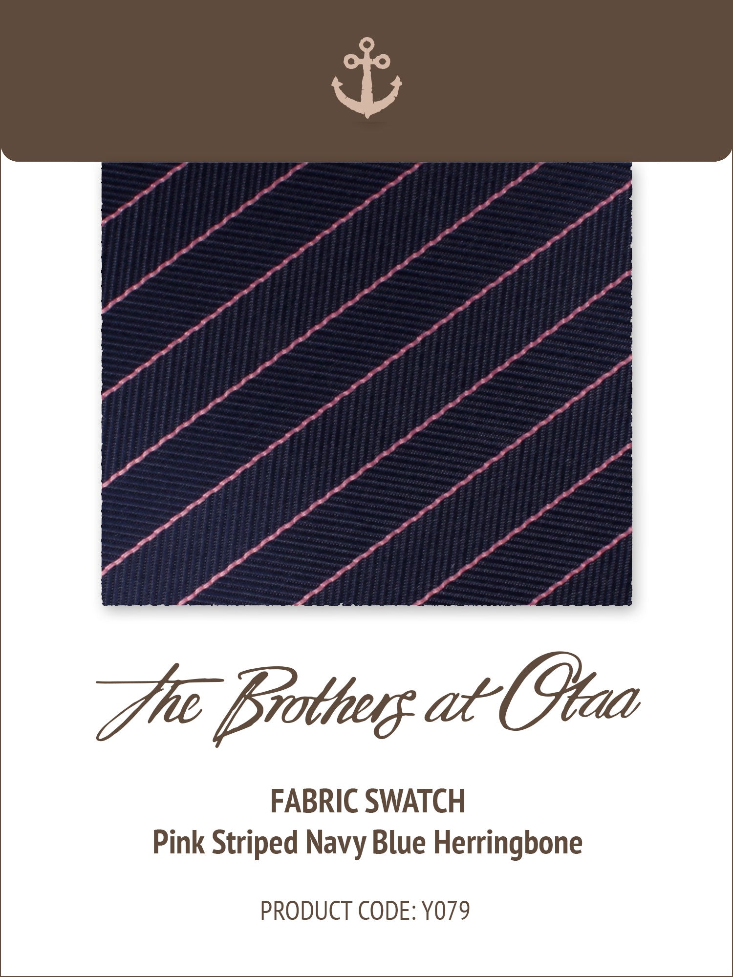Pink Striped Navy Blue Herringbone Y079 Fabric Swatch