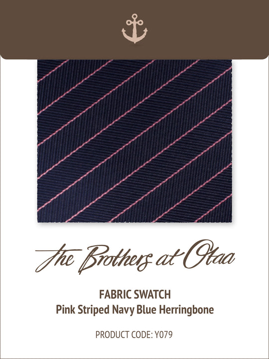 Fabric Swatch (Y079) - Pink Striped Navy Blue Herringbone
