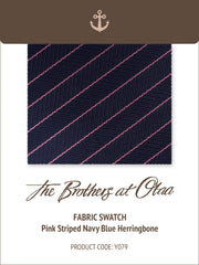 Pink Striped Navy Blue Herringbone Y079 Fabric Swatch