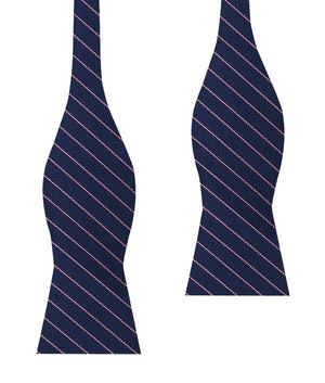 Pink Striped Navy Blue Herringbone Self Bow Tie