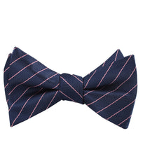 Pink Striped Navy Blue Herringbone Self Tied Bow Tie