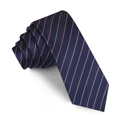 Pink Striped Navy Blue Herringbone Skinny Tie