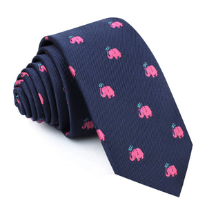 Pink Water Elephant Skinny Tie