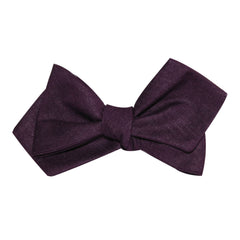 Purple Plum Slub Linen Self Tie Diamond Tip Bow Tie 3