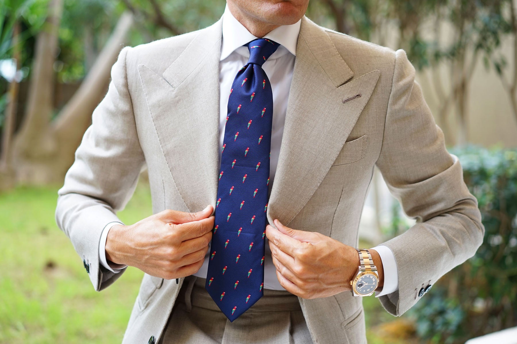 Rainbow Parrot Necktie | Navy Blue Bird Tie | Shop Animal Ties for Men ...