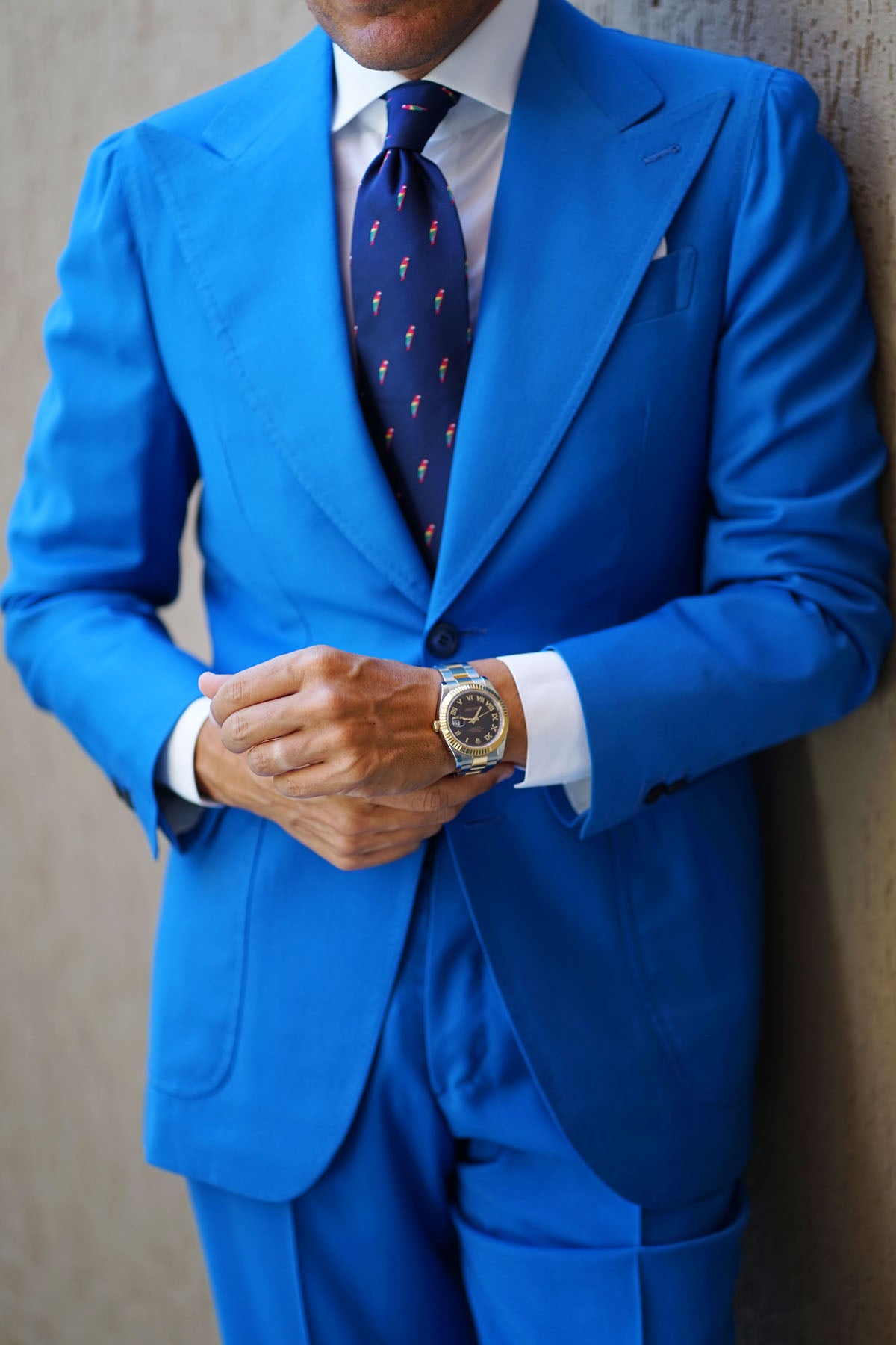 Rainbow Parrot Necktie | Navy Blue Bird Tie | Shop Animal Ties for Men ...