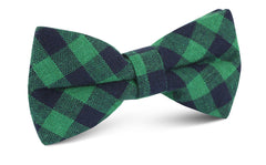 Raw Green Gingham Linen Bow Tie