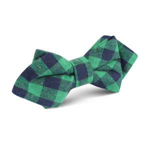 Raw Green Gingham Linen Diamond Bow Tie