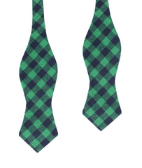 Raw Green Gingham Linen Diamond Self Bow Tie