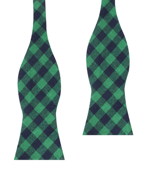 Raw Green Gingham Linen Self Bow Tie