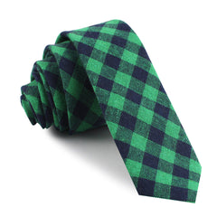 Raw Green Gingham Linen Skinny Tie