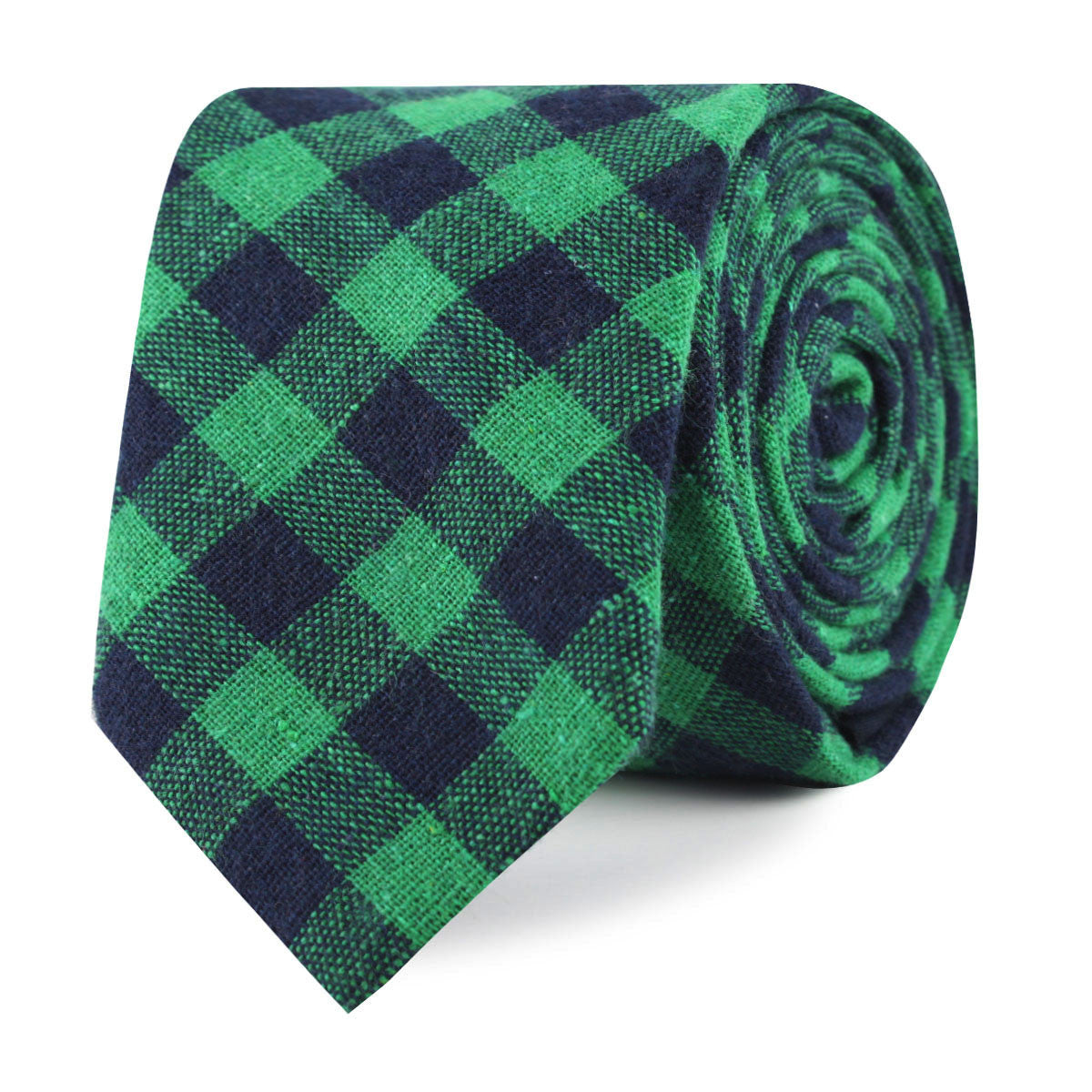 Raw Green Gingham Linen Slim Tie