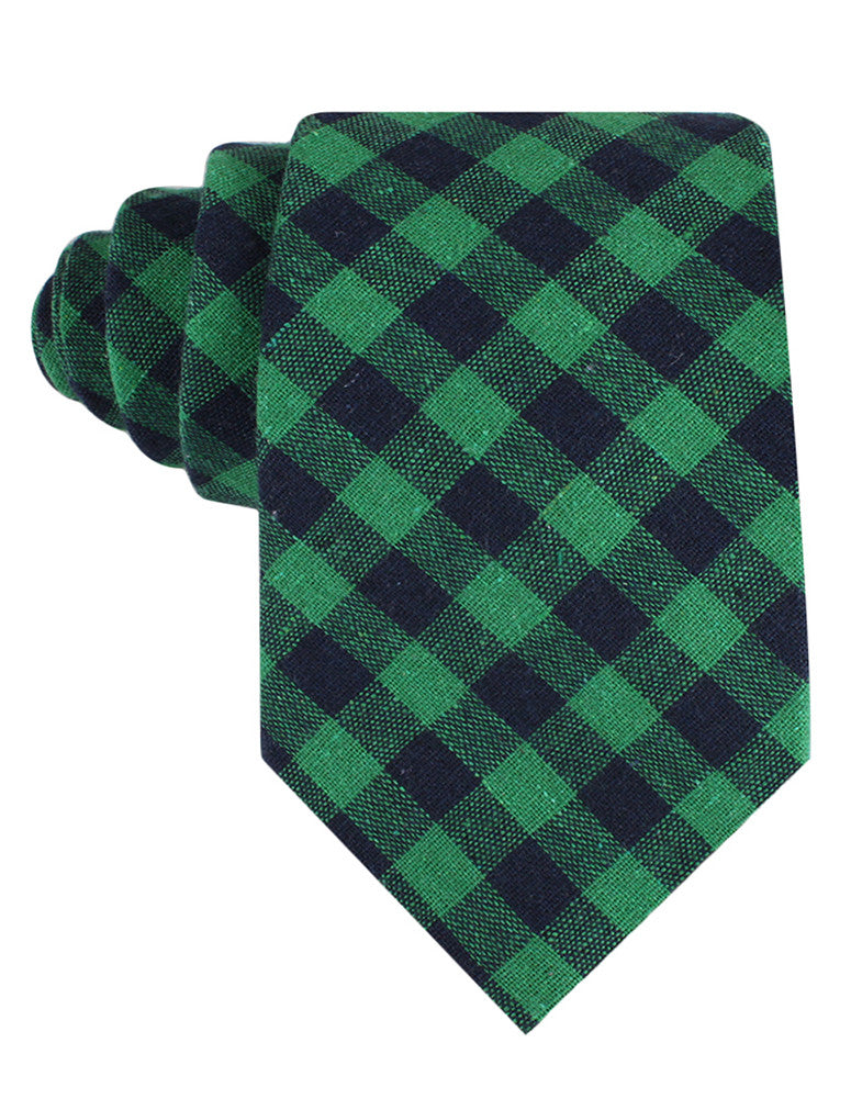 Raw Green Gingham Linen Tie